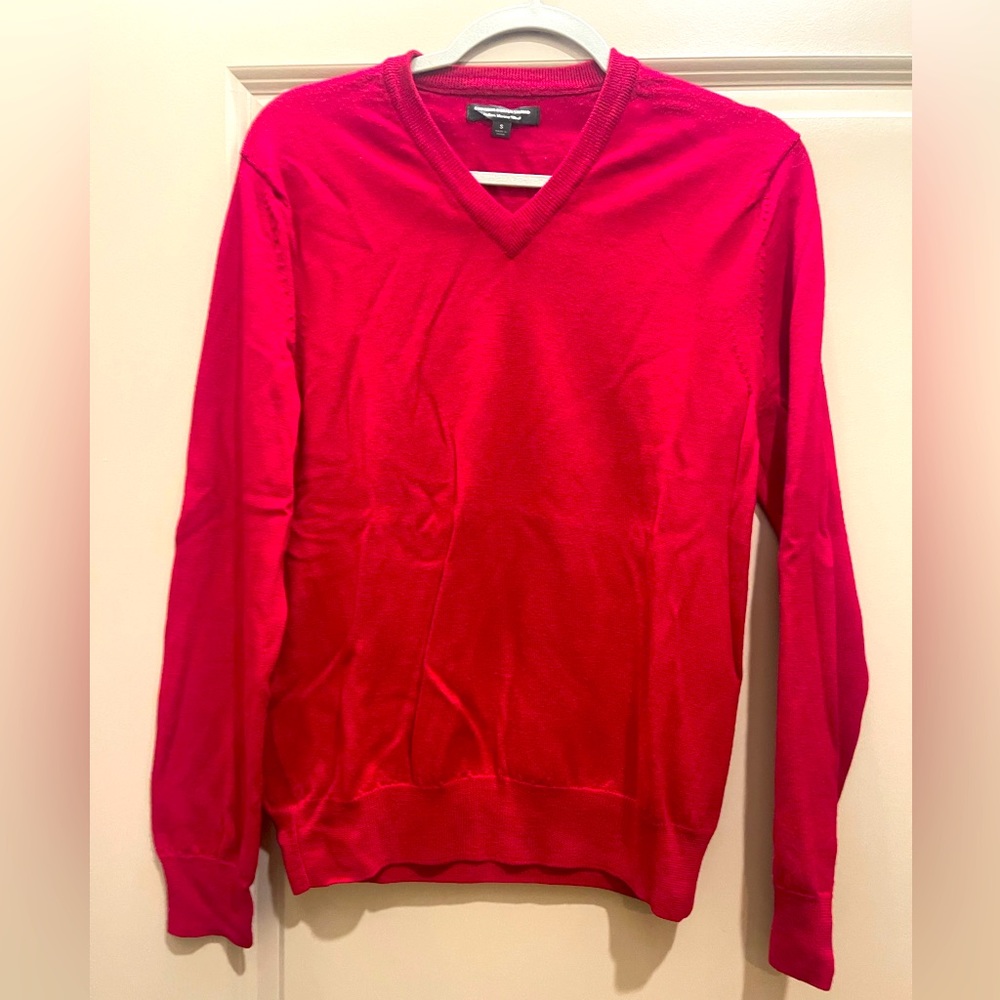 Express Men’s Red V-neck Vintage Italian Merino Wool Sweater